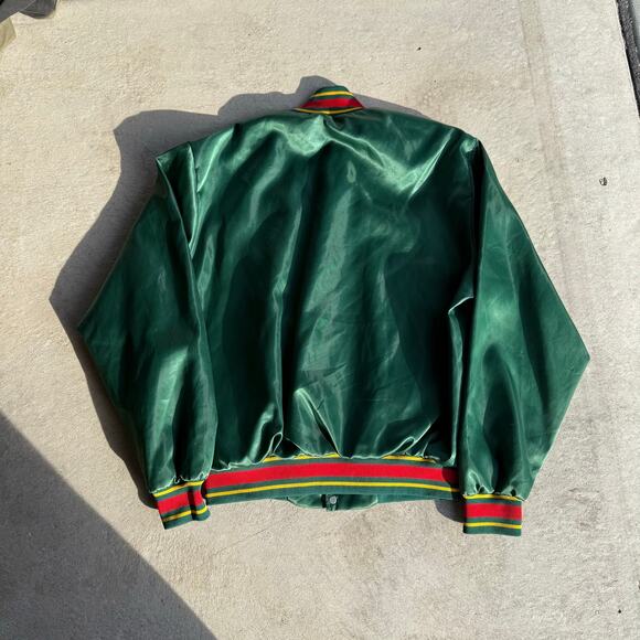 90S GREEN SATIN VARSITY BREW JACKET L - Picture 3 of 5